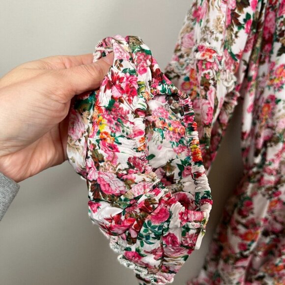 Rococo Sand Vie Mini Dress Size XL Floral Pink Ruffle Resort Wear Vacation Wrap - Picture 7 of 13